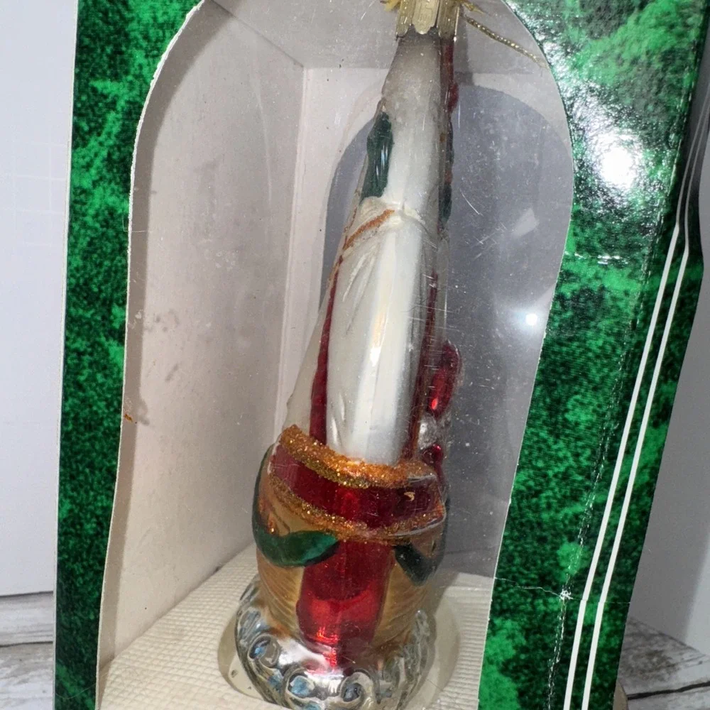 Vintage Santa's Best Blown Glass Christmas Ornament Nautical Santa boat 6.5
